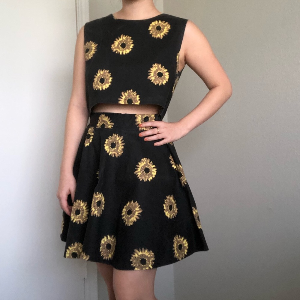 Black Two-Piece Sunflower Print Dress